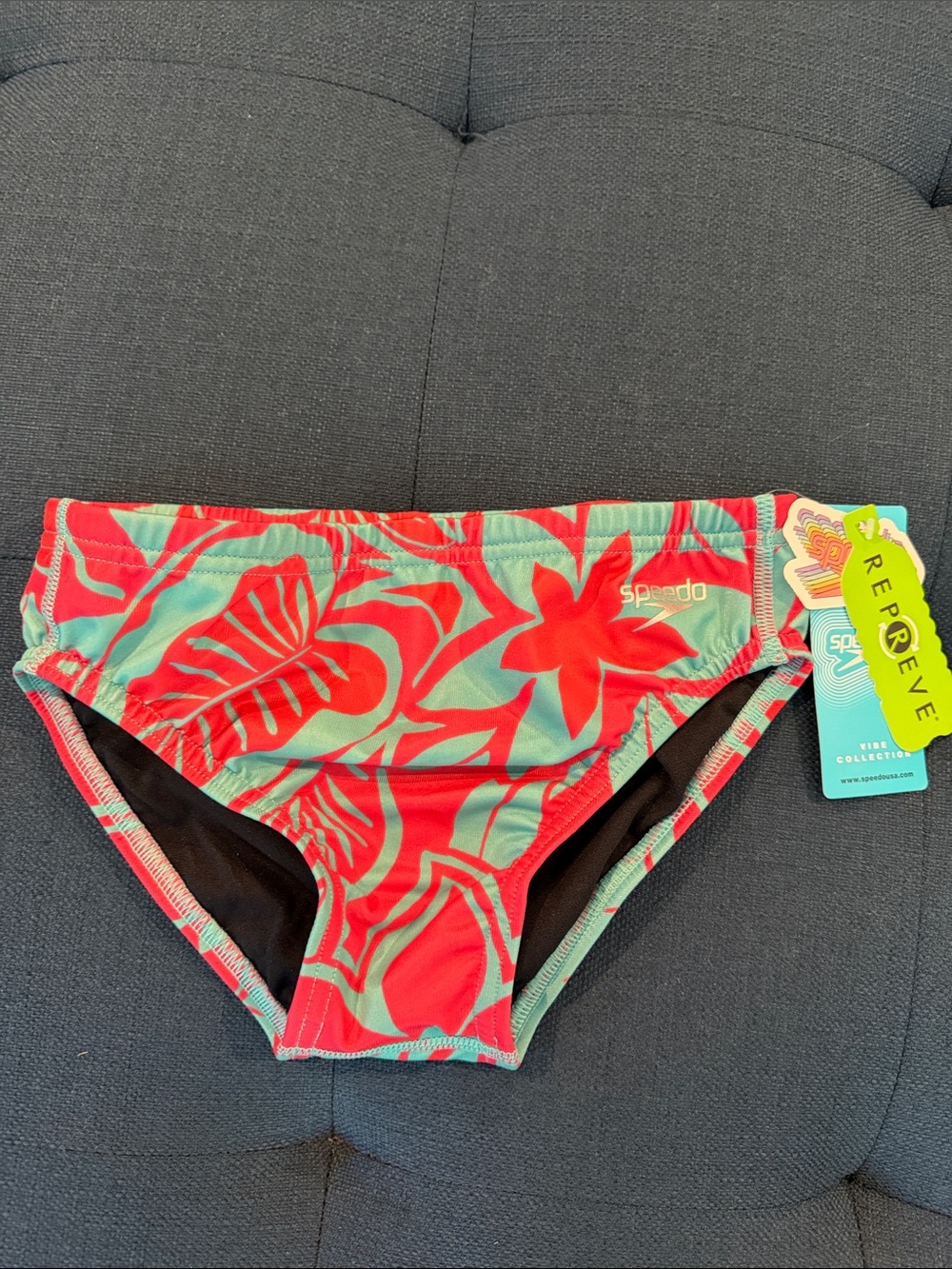 Youth Speedo Swim brief “Exploded Floral” pattern Eco endurance Euro waist 26
